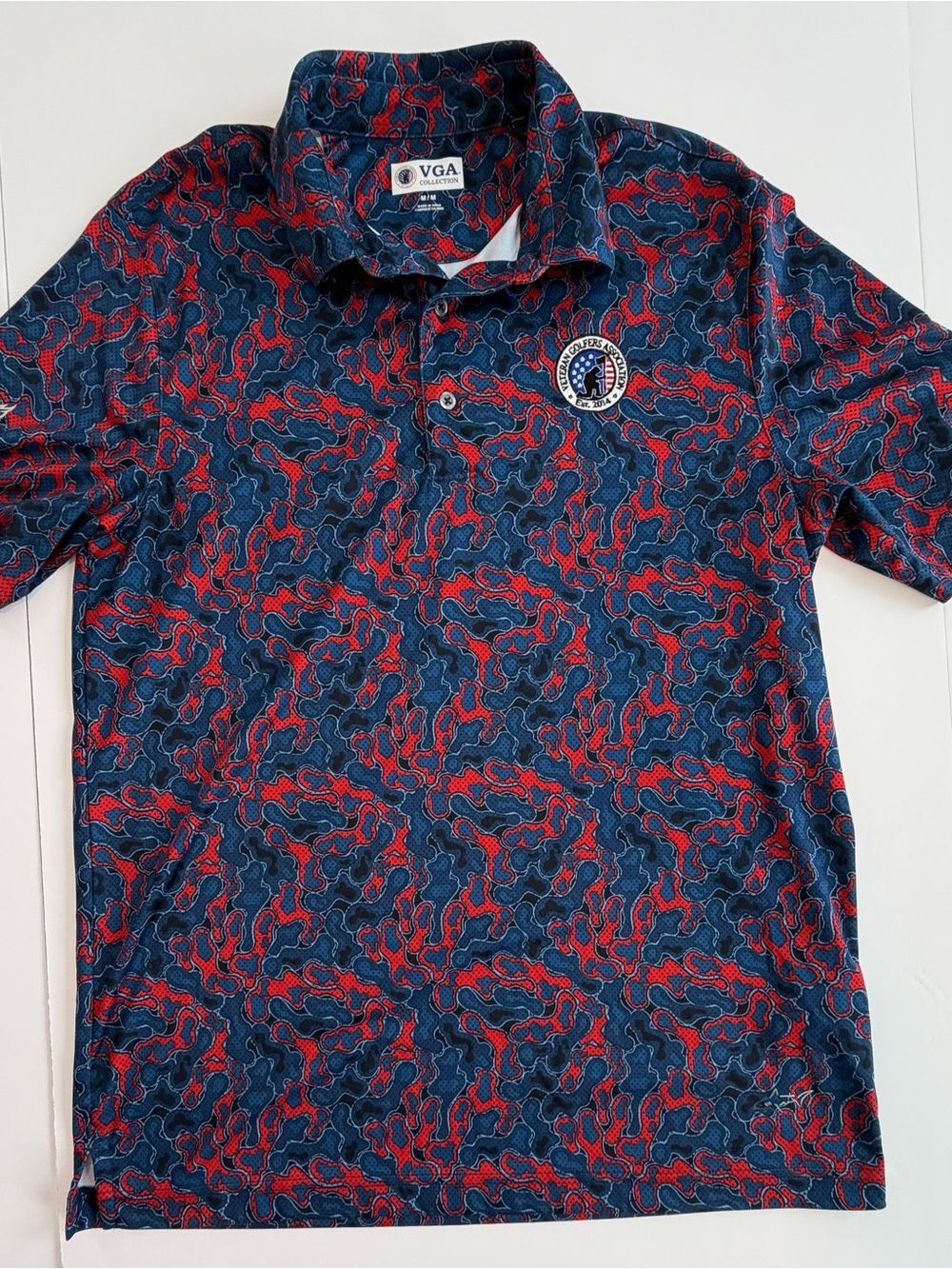 VGA Men’s Navy & Red Patterned Polo-Med